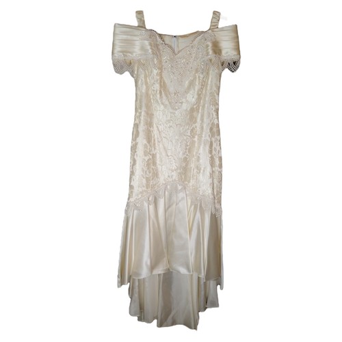 90's Vintage Off Shoulder Mermaid Wedding Dress with Lace Silk Beaded - Picture 5 of 8