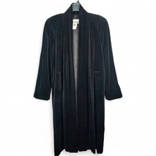 JS Collections S Velvet Long Coat Made in Canada Black Cotton Duster Jacket VTG