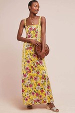 Farm Rio Anthropologie Cantonal Yellow Floral Maxi Dress Large EUC