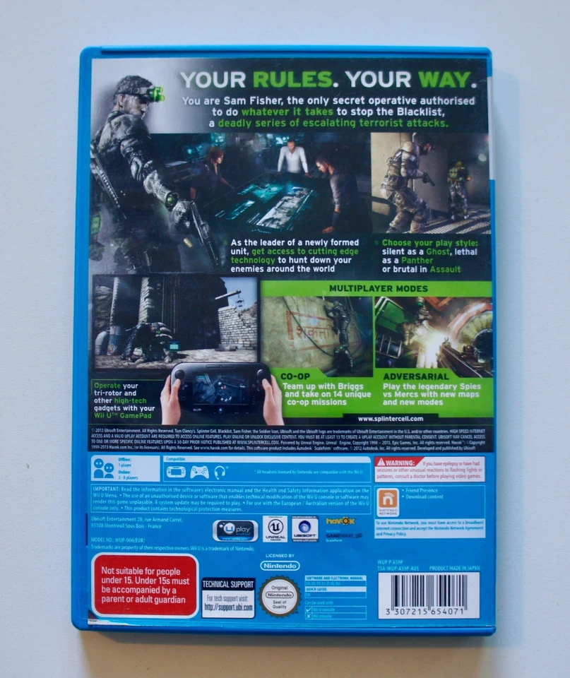 Tom Clancy's Splinter Cell Blacklist Inc Manual Wii U Like New Mint Disc AU - Image 2 of 3