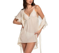 Linea Donatella Women's 3pc Wrap, Babydoll Chemise  Thong Set - Soft Yellow L
