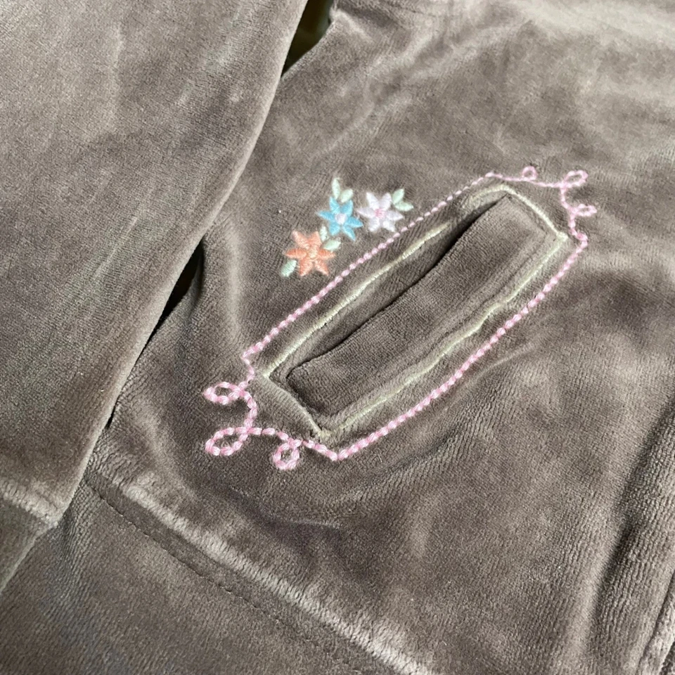 Sudadera con Capucha Vintage Y2K Gymboree Terciopelo Cremallera Completa Bordada Marrón Niñas Talla 6 Foto 2 de 4