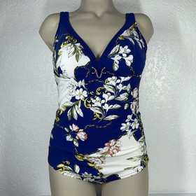 Lise Charmel Size 10E Blue One Piece Padded Wireless Swimsuit France Floral