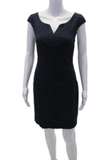 Oscar de la Renta Womens Cotton Blend Sleeveless Mid-Calf Dress Navy Size 8