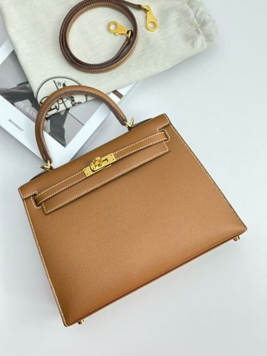 Auth Hermes Kelly 25 Sellier Handbag Gold Leather Gold Hardware Shoulder Bag