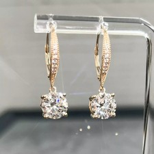 3 Ct Round Cut Simulated Diamond Women's Drop Earrings In 14k Yellow Gold Plated