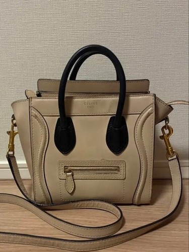 Celine Nano Luggage Leather Beige Women's Used From Japan
