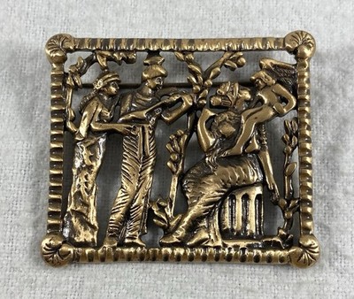 Vintage British Museum Aphrodite Scene Brooch Goldtone 