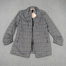 Philosophy Republic Clothing Womens Blue Houndstooth Ruched Sleeve Blazer New S