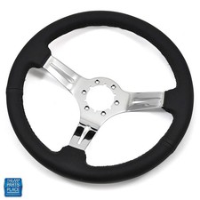 1964-88 Gm Cars Aftermarket Steering Wheel Black Leather Wheel Chrome Spokes 14