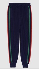 Gucci Knit Fine Wool Jogging Pants with Web Navy Blue Men  s Size XL Authentic