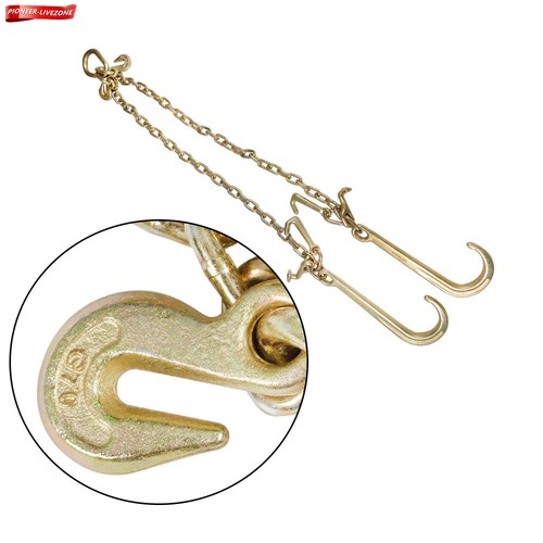 5/16" G70 V-Chain Bridle w/ 15" Large J Hooks, T- Hook & J-Hook w/ Grab Hooks 3 - Picture 6 of 7