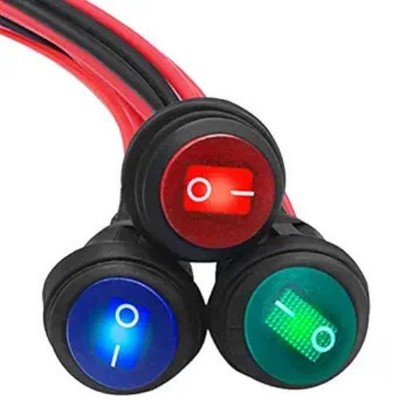 3PCS Round Rocker Switch 12V ON Off 3 Pin SPST Waterproof  Color: Multicolored