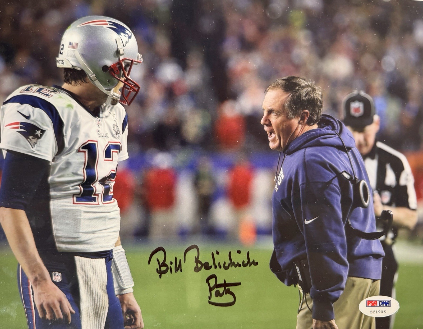 Bill Belichick Signed 8x10 Super Bowl Photo w/ Tom Brady “Pats” PSA/DNA COA Pats