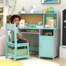 Blue Kids Desk Chair Set with Storage - Perfect for Study Play