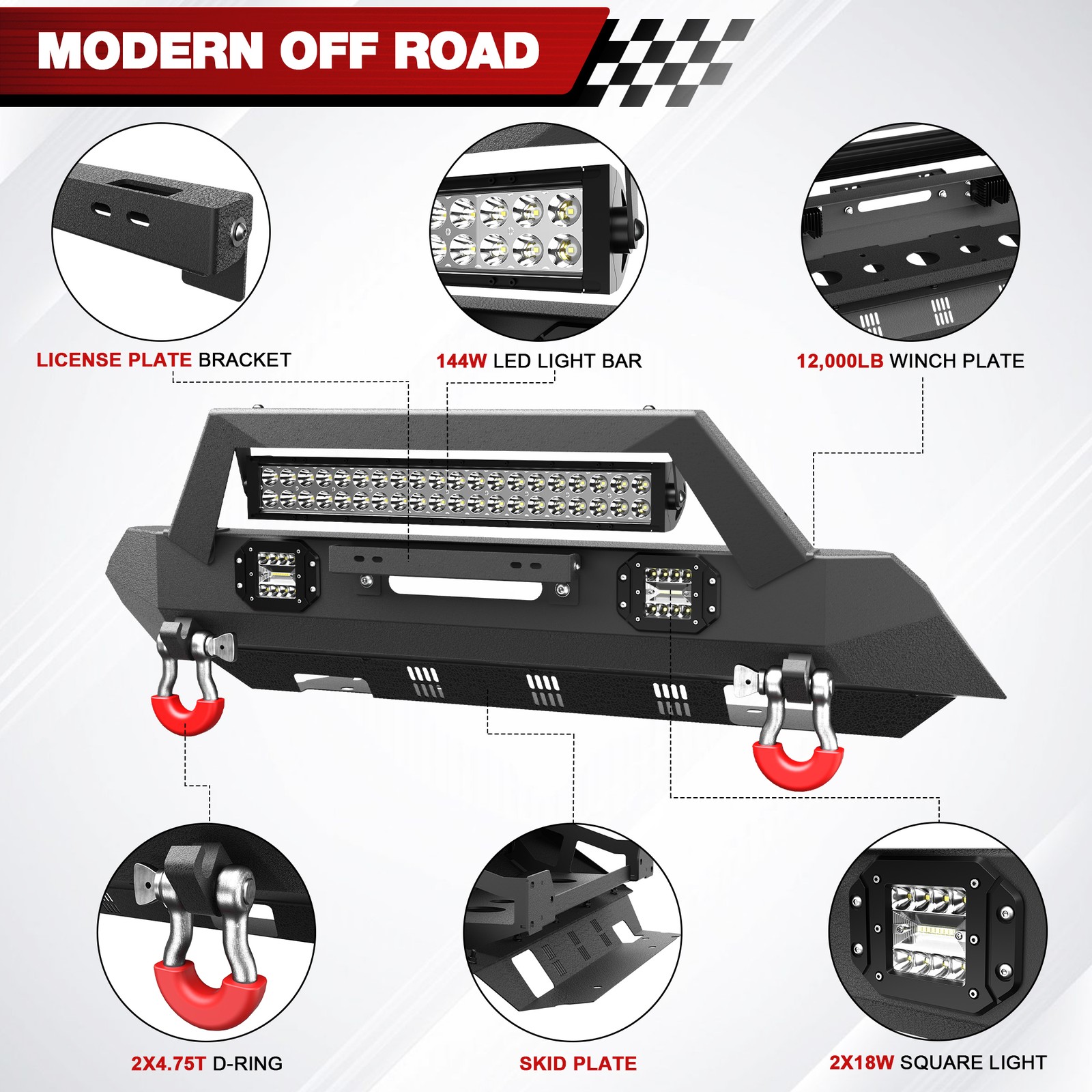 For 2016-2023 Toyota Tacoma Front/Rear Bumper w/Winch Plate &LED Lights Off-Road