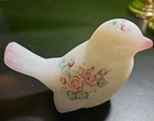 Beautif FENTON ART GLASS  PAINTED MILK SATIN SONG BIRD FIGURINE