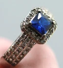 Vintage 925 sterling silver blue square princess cut stone clear ring size 7