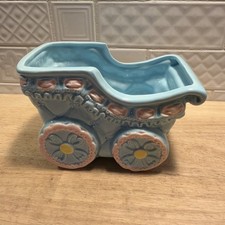 Vintage Relpo Baby Carriage Planter Blue Pink Ceramic Nursery Decor Japan MCM