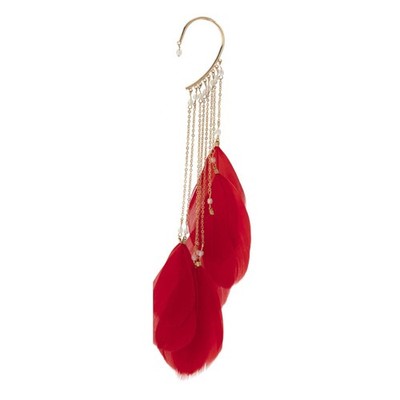 Tassel Elf Ear Cuff Single Left Handmade Non Piercing Earring for Women (Red Fea