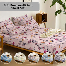 3PCS Printed Fitted Sheet Set with Pillowcase Single Double King Size Bed Sheets