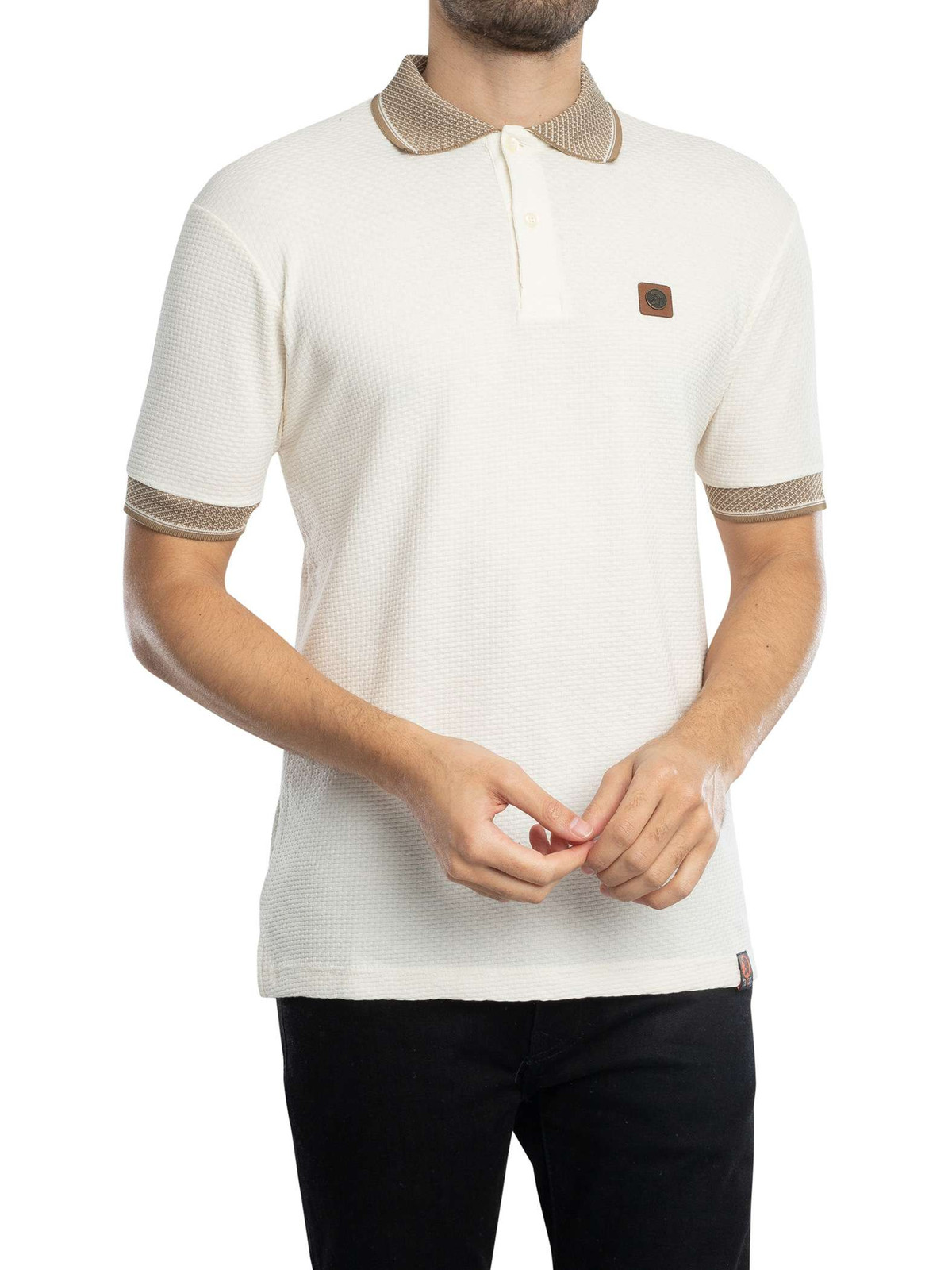Мужская рубашка поло с текстурированным жаккардовым воротником Trojan, белая
