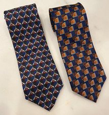 Bert Pulitzer Signature Collection Silk Geometric Pattern Neck Tie Pair USA Made
