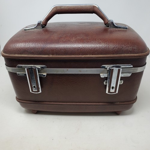 VTG 1960s-70s American Tourister Hard Case Train Case Maroon Adjustable Mirror - Picture 5 of 10