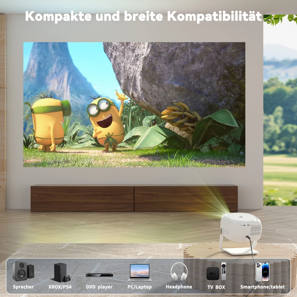 4K Beamer 1080P WiFi Projektor Heimkino Tragbar 360°Stand Fernbedienung HDMI USB - Bild 4 von 4