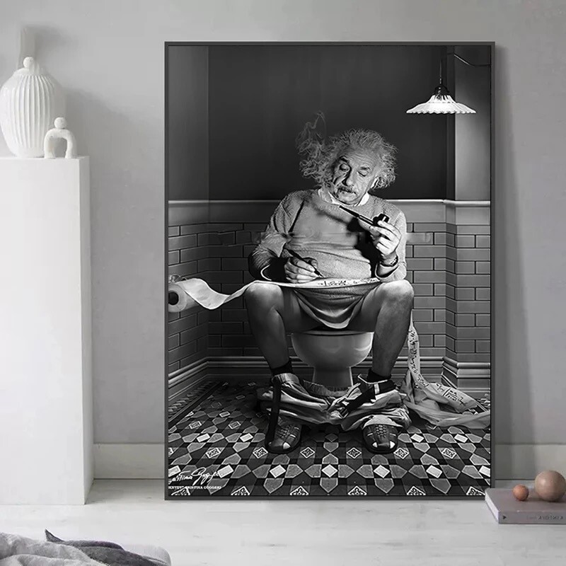 Albert Einstein Funny Restroom Humor Canvas Poster Wall Art | eBay