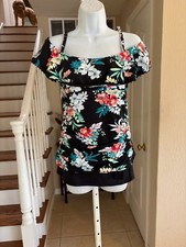 Tommy Bahama 2 Pc Tankini Swimsuit Floral Off Shoulder Top Skirted Bottom M