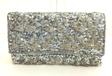 Vintage Silver Hand Beaded Evening Clutch Purse Made in Hong Kong