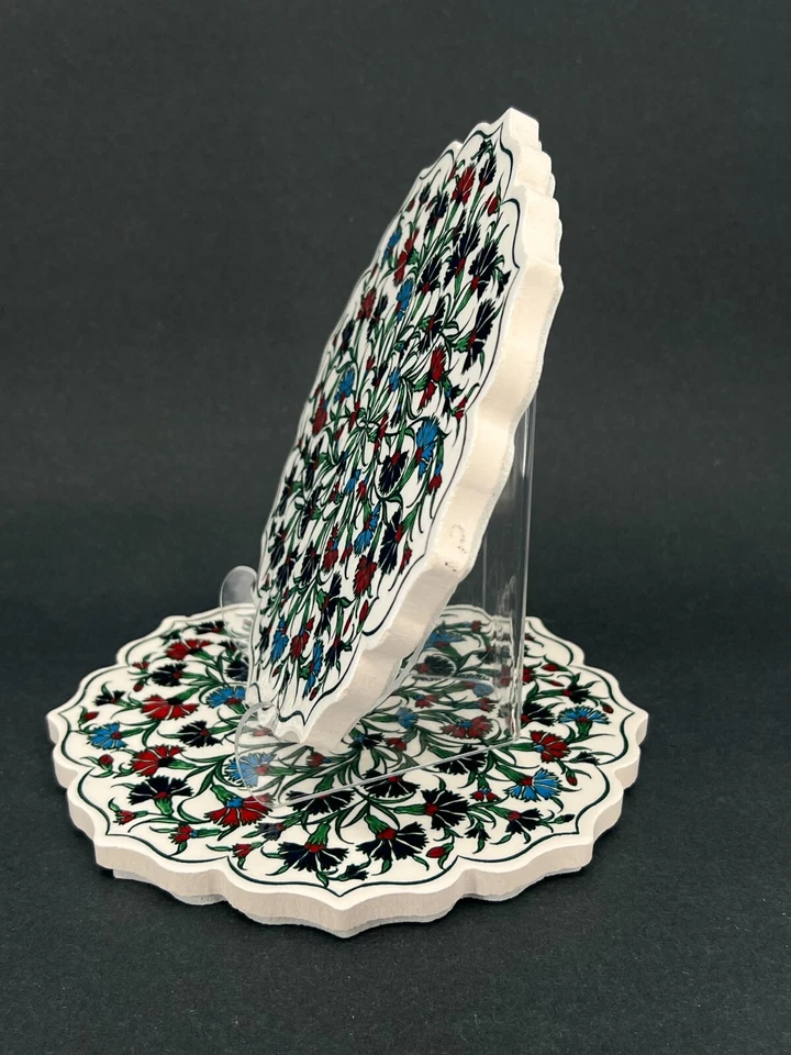 2 Trivet Turkish Ceramic Kitchen Hot Plate Purple Red Flower Shape 7"D LOVELY - Image 2 of 4