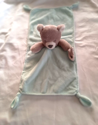 CARTER'S TEDDY BEAR BLUE BLANKET RATTLE PACIFIER HOLDER BABY BOY LOVEY TOY