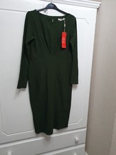 Ladies Dress Finery M&S Size 10 Green Bodycon Gloria Polymide mix LS Jersey 