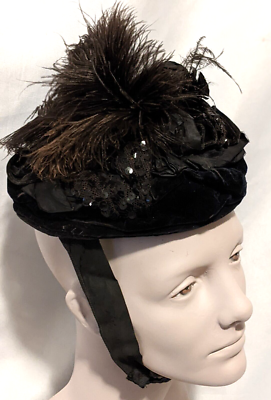 Vintage 80s Black and Silver Women\'s Wool Hat with Ostrich Plume Made in USA 80s Frank Olive Black Wool Hat Black Ostrich Feather - Etsy main image 4