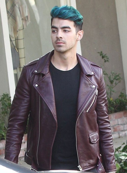 Joe Jonas Leather Jacket Celebrity Genuine Wear Premium Lambskin LeatherBurgundy