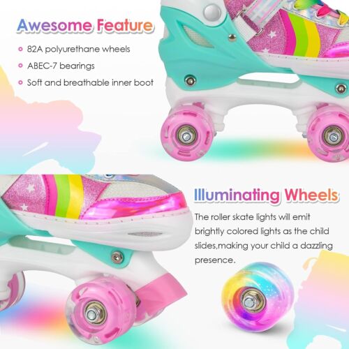 Roller Skates for Girls, 4 Sizes Adjustable Roller Skates for Kids Girls Boys Ou - Picture 2 of 7