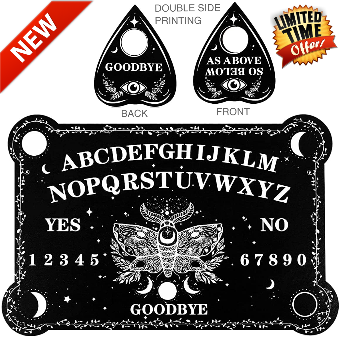 Black Ouija Wooden Board Game Spirit Hunt Planchette Accessories