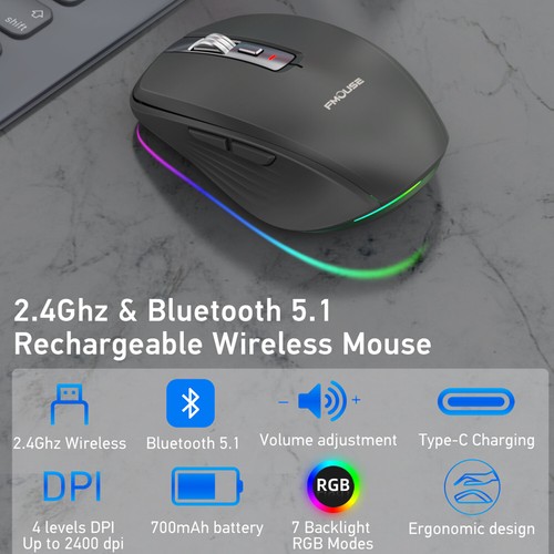 Wireless Mouse Bluetooth-compatible 5.1+2.4Ghz Rechargeable Dual Mode Mouse - Picture 7 of 27