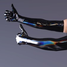Unisex Cosplay Faux Leather Long Gloves Shiny Laser Holographic Party Club Slim