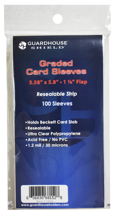 Card 100 Guardhouse Beckett SGC Graded Card Sleeves Pack Slab Resealable 1.2 mil