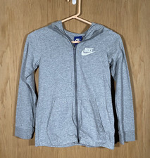 Nike Youth Size Med Gray Zip-Up Hoodie Lightweight White Swoosh Logo Pockets