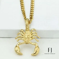 Men's 24" Stainless Steel Cuban Chain Scorpion Charm Gold plated + Box