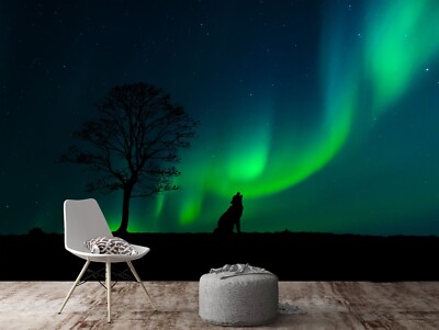3D Night Aurora Wolf G6839 Wallpaper Wall Murals Removable Self-adhesive Honey