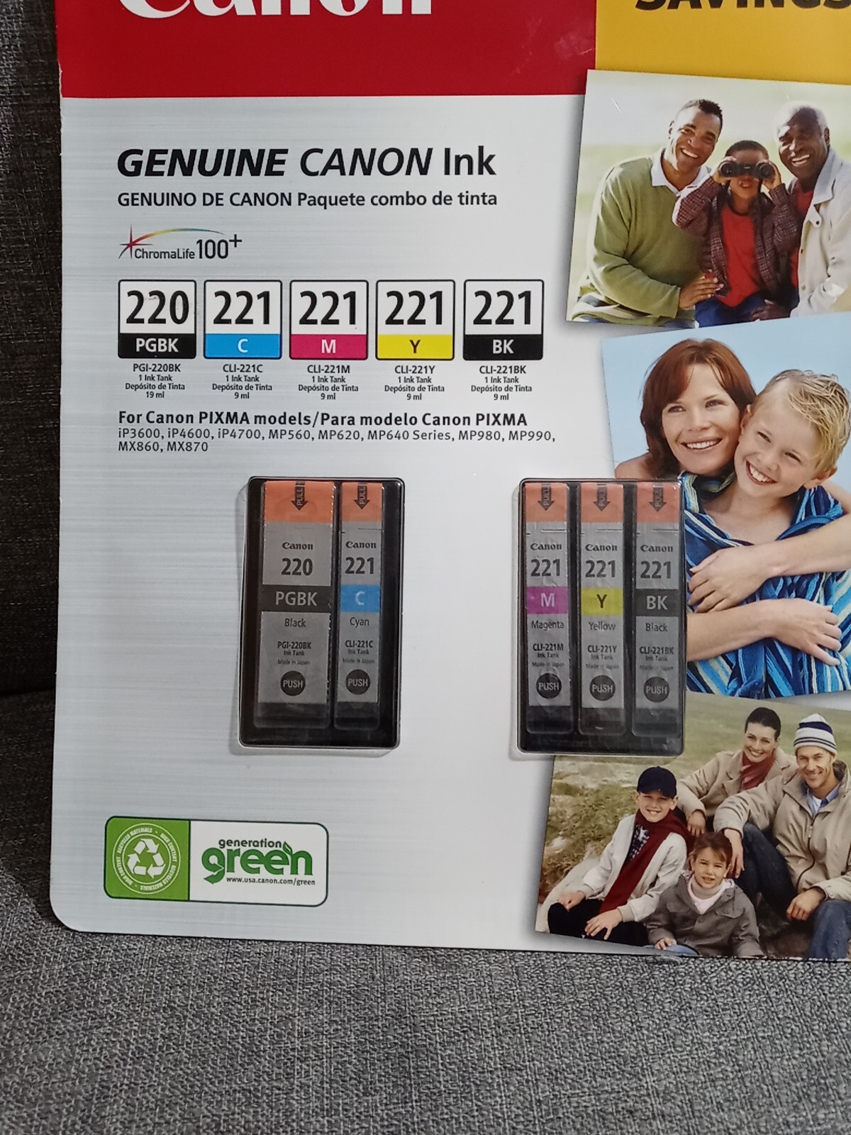 Canon PG220 and CL221 Combo Ink Cartridges Set Pack Unopened New