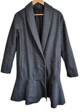 Allsaints Dark Grey Wool Grace Coat Ruffle Hem Size S Small Oversized