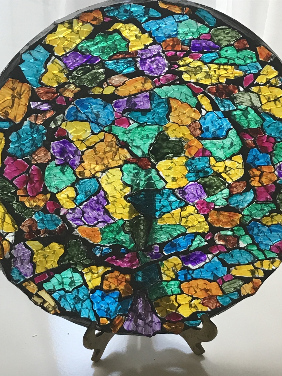 Art Fused Glass Mosaic Decorative Plate, Round 10” Sun at her Stained