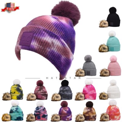C.C Women's Exclusive Knitted Hat Beanie with Two Pom Pom