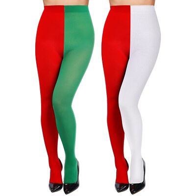2 Pairs Christmas Striped Tights Red Green Two Toned Elf Costume for Girls Wo...